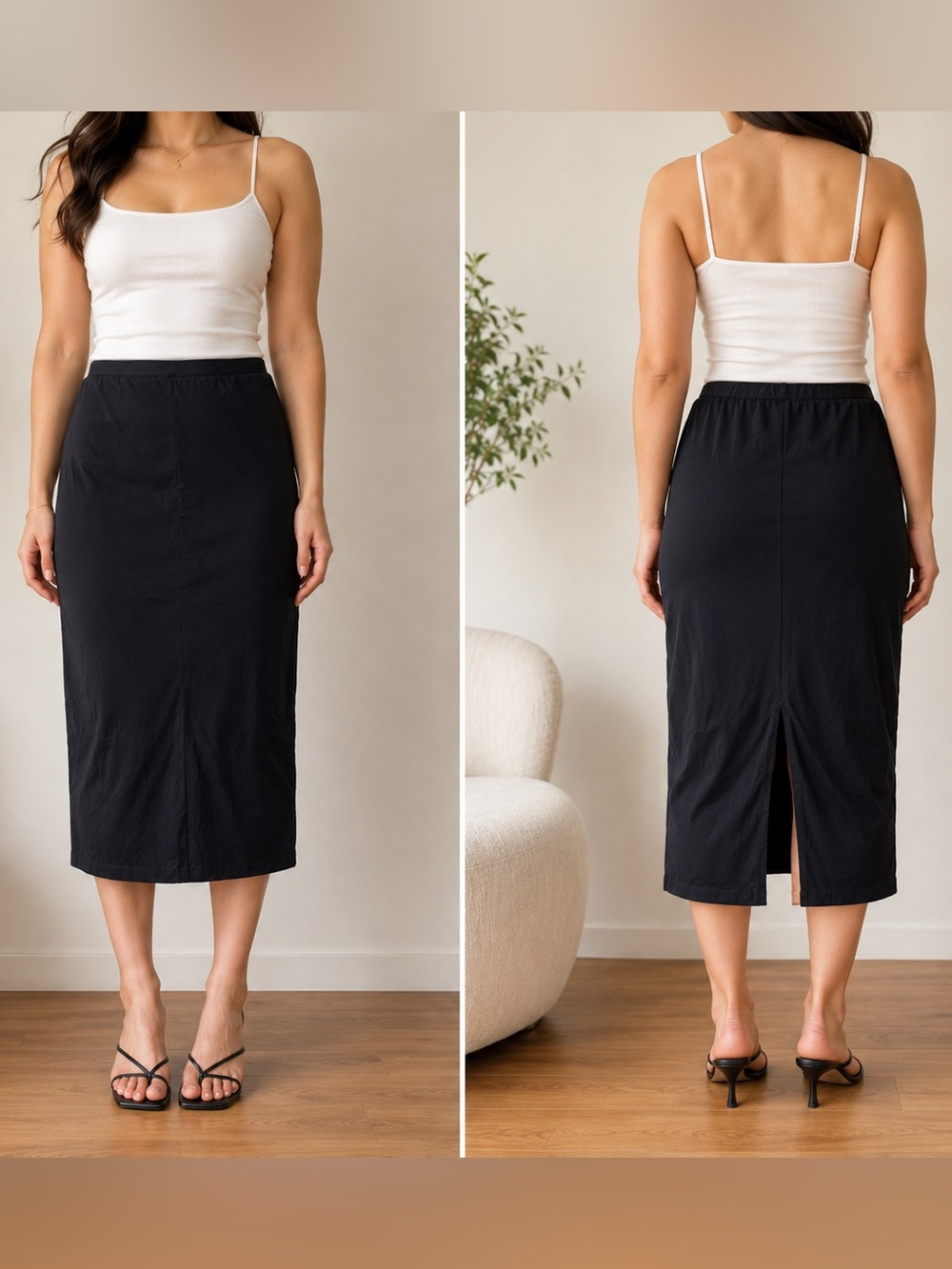 Venezia Vintage Y2K Black Midi Pencil Skirt Back Slit Women’s Large